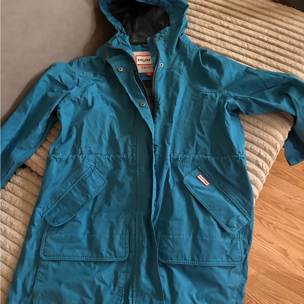 Hunter Teal Jacket with Red Logo Trim